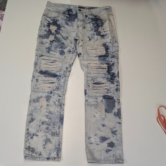 CJ Black Premium Jeans Slim Distressed Men's Size 34x32 Acid Wash - Picture 1 of 16